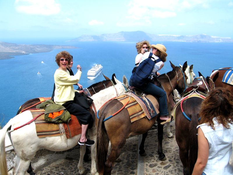 Barb, Jean, Meg and Kathy on a Donkey ride in Santorini.2519